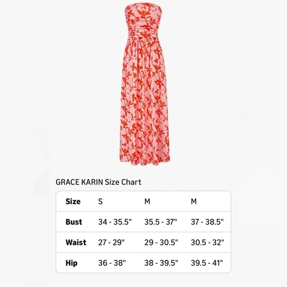 NWT GRACE KARIN Strapless Dress Casual Ruched Long Maxi Dress with Pockets sizeS - Picture 4 of 7